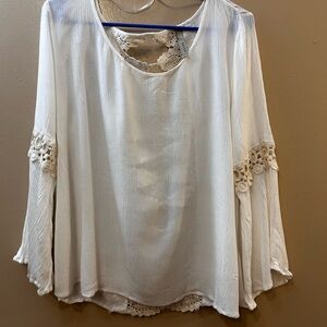entro Cream Lace-Trim Long Sleeve Blouse